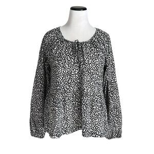 GAP Women’s Tie-Front Scoop Neck Animal Print Peplum Top Black Size M Tall